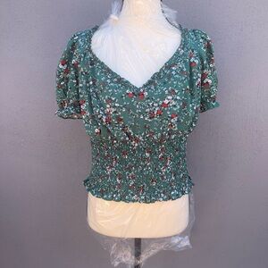 Floral Green Smocked Women's Top